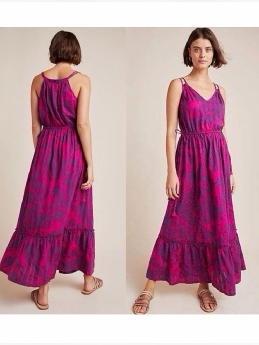 Anthropologie Saturday Sunday Yasmine Dress 100% Cotton Pink Purple Maxi Size M